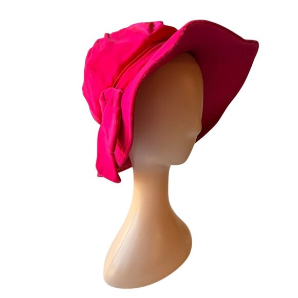 Vintage 1960s Dana Original Pink Velvet Satin Wide Brim Women’s Hat with Bow - Picture 7 of 10